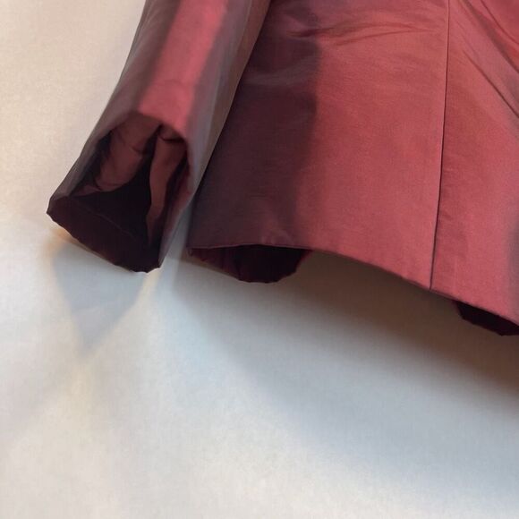 PRESTON & YORK Satin Blazer Jacket Women's Size 14 Red Ruffled Collar Lined - Picture 13 of 14